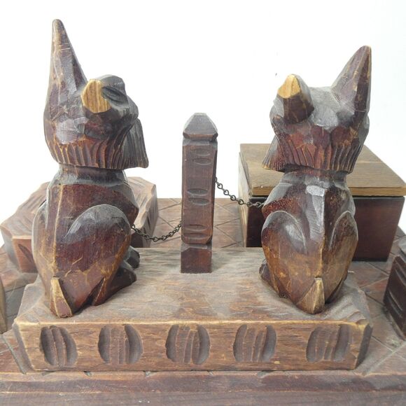 Scottie Dog Carved Wooden Desk Set Scotty Terrier Folk Art - Picture 8 of 12